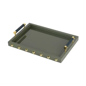 bandeja de MDF verde oscuro y dorado 45x31x9cm