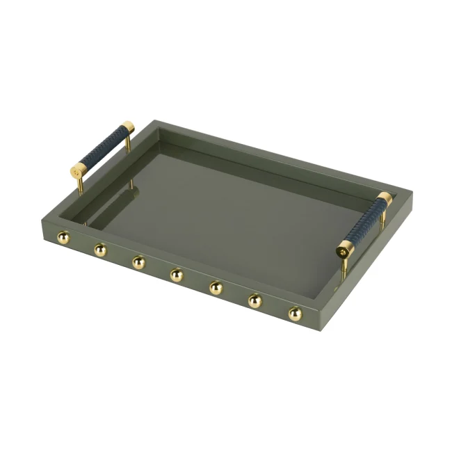 bandeja de MDF verde oscuro y dorado 45x31x9cm
